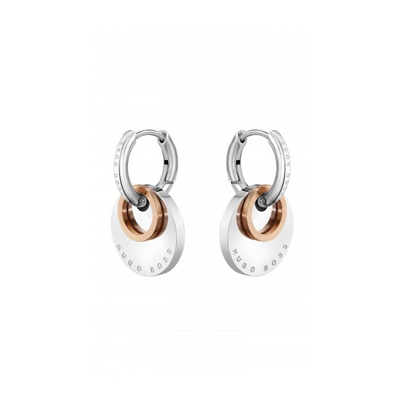 Boss Jewellery Two Tone Medallion Charm Hoop Earrings - Silver