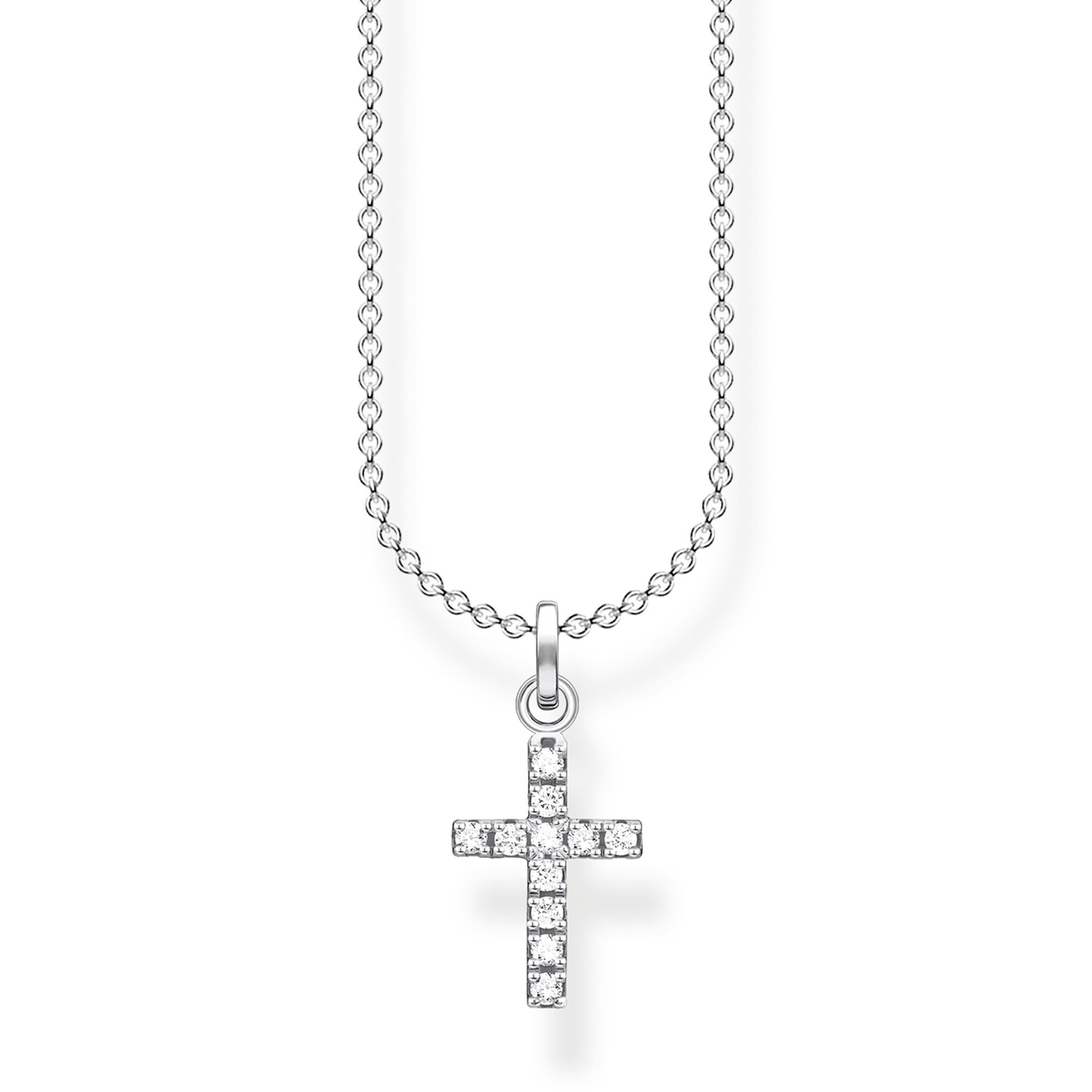 Thomas Sabo Charm Club Sterling Silver Star White Zirconia Pave Cross Necklace - Silver