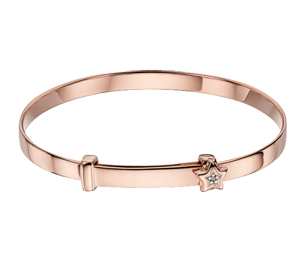 Little Star Gracie Rose Gold Plated Sterling Silver Diamond Star Christening Bangle - Silver