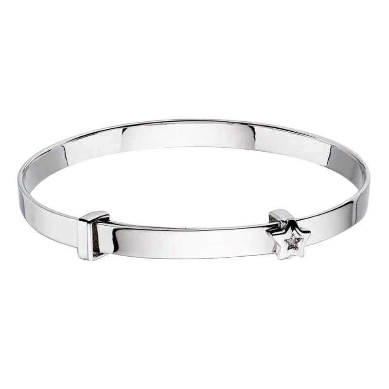 Little Star Inez Sterling Silver Diamond Baby Bangle - Silver