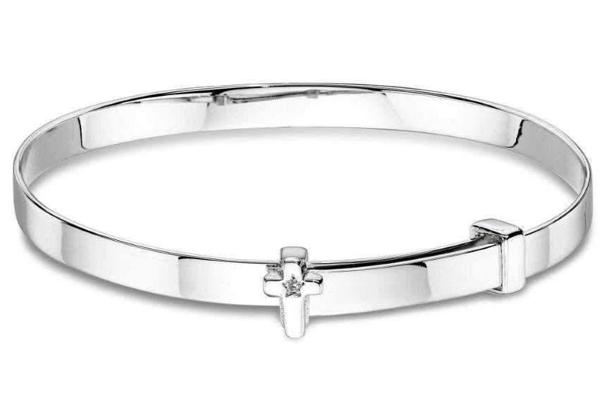 Little Star Honor Sterling Silver Diamond Baby Bangle - Silver