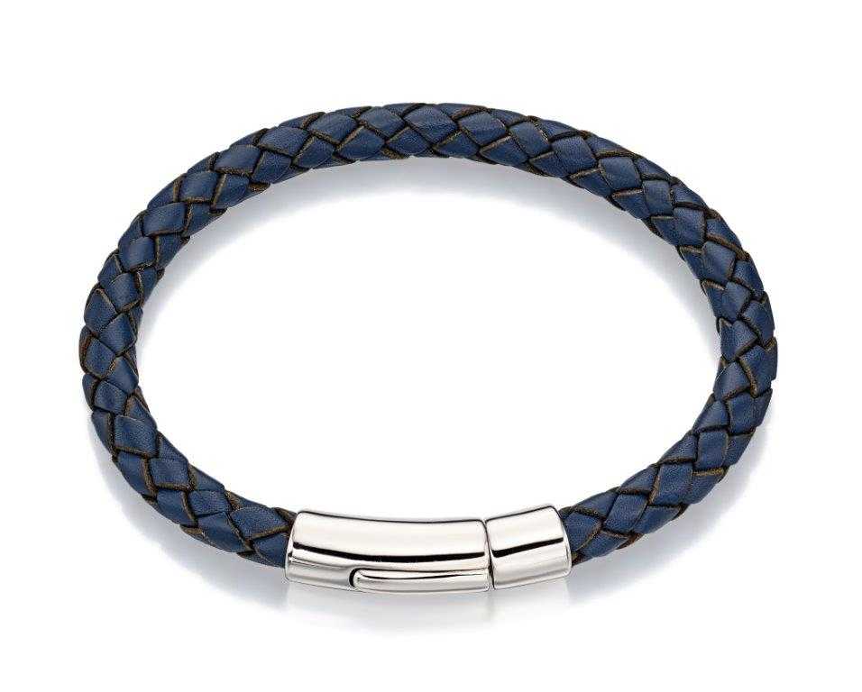 Little Star Hugo Sterling Silver Boys Navy Leather Bracelet - Silver