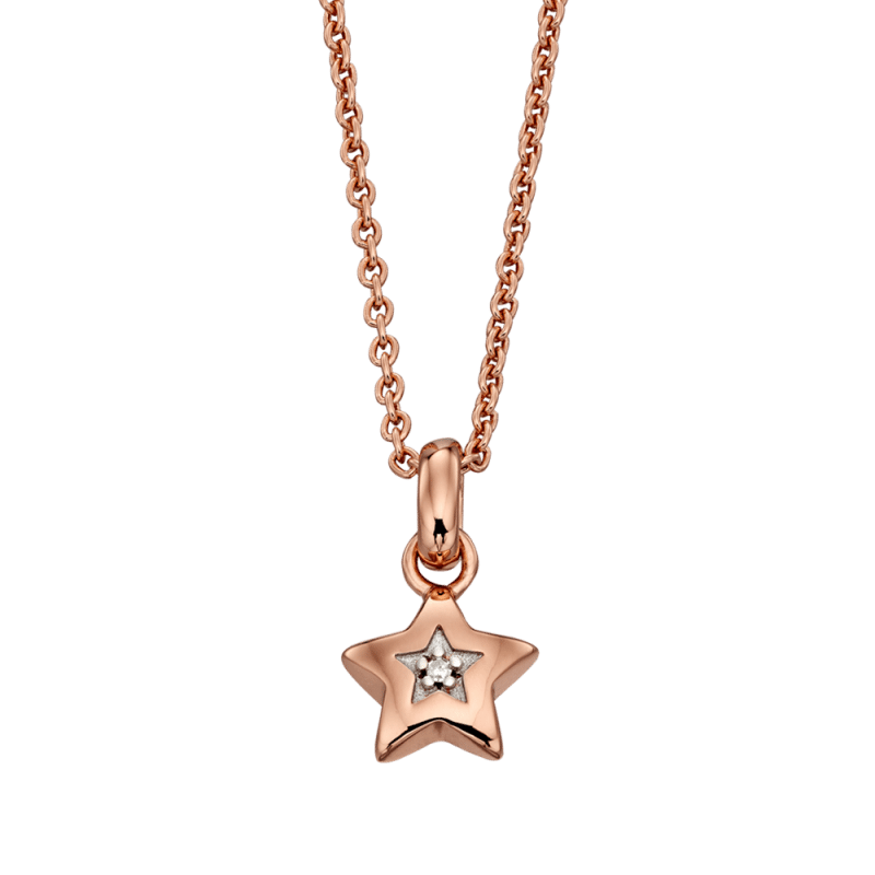 Little Star Rei Rose Gold Plated Sterling Silver Diamond Star Necklace - Silver