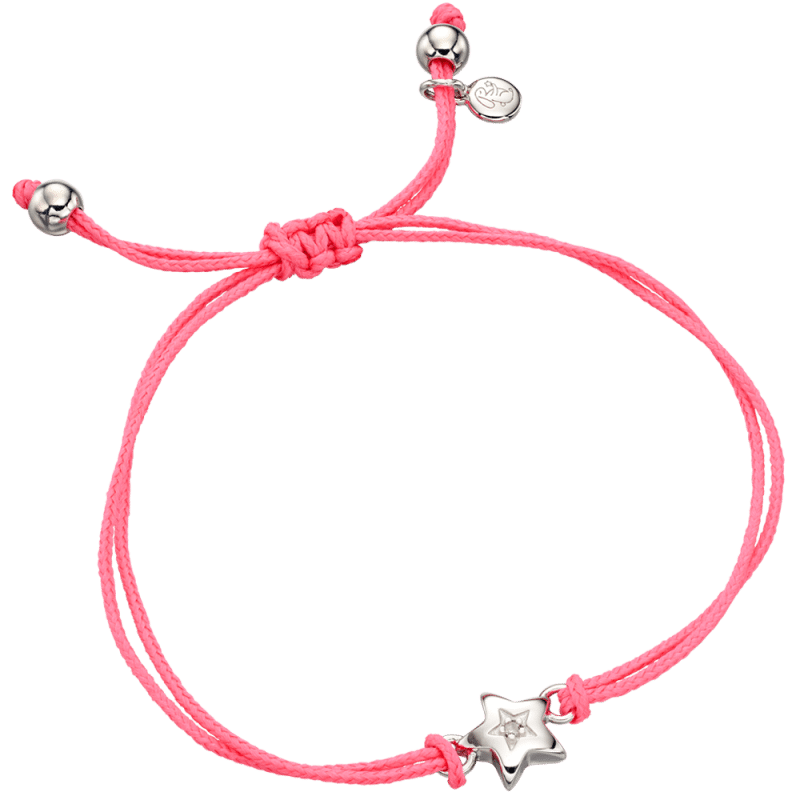 Little Star Sterling Silver Diamond Star Pink Cord Cara Bracelet D - Silver
