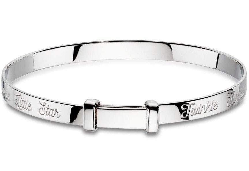 Little Star Twinkle Sterling Silver Diamond Baby Bangle - Silver