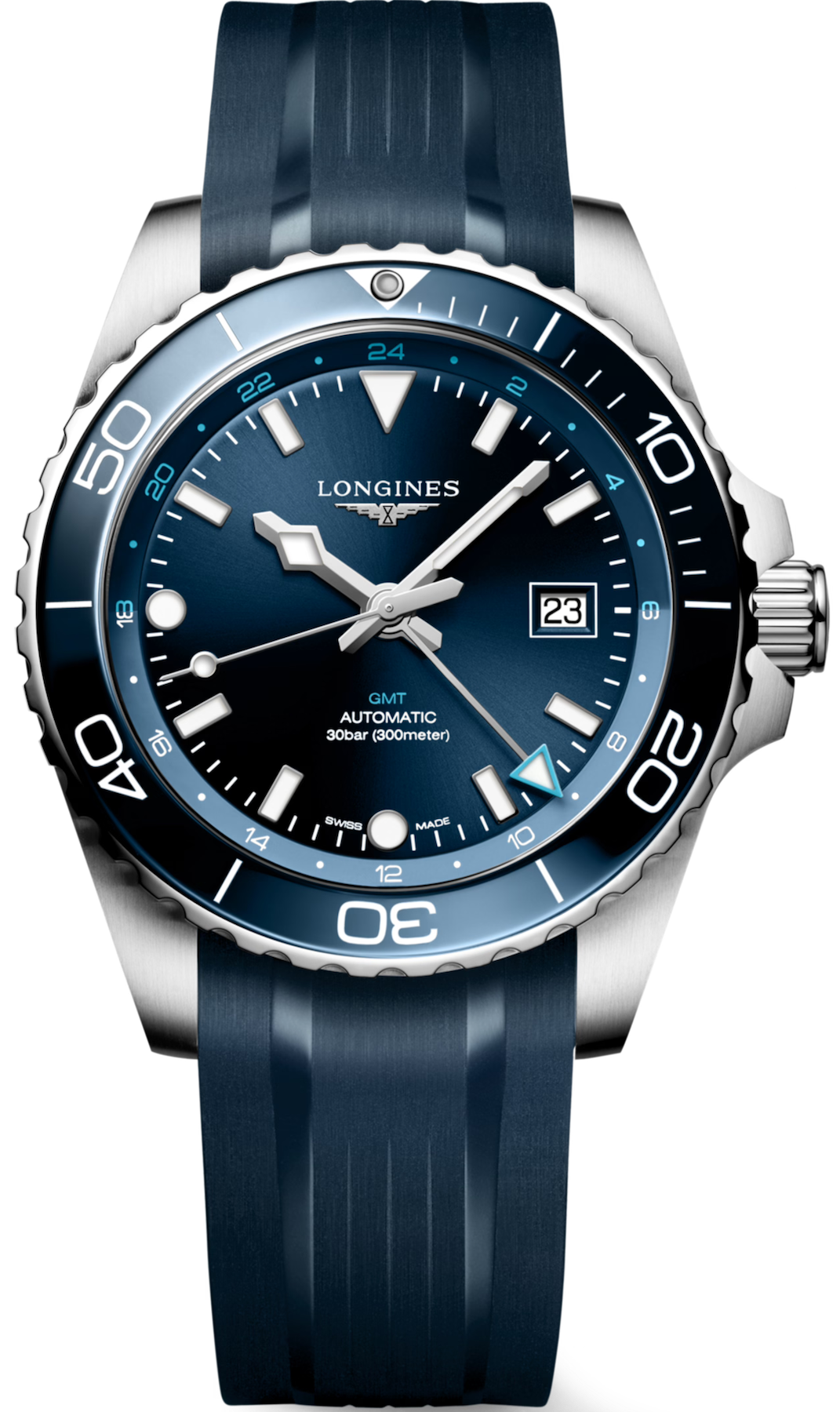 Longines Watch Hydroconquest GMT Sunray Blue Rubber