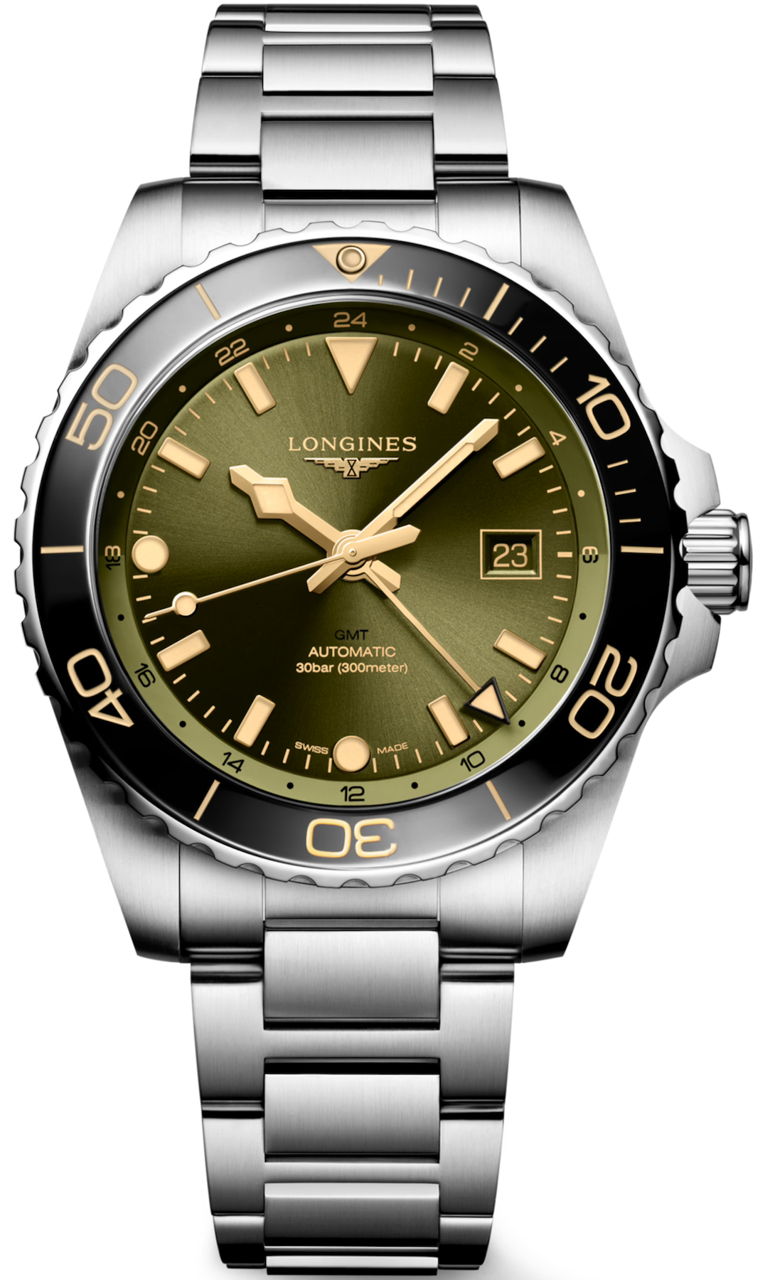 Longines Watch Hydroconquest GMT Sunray Green Bracelet