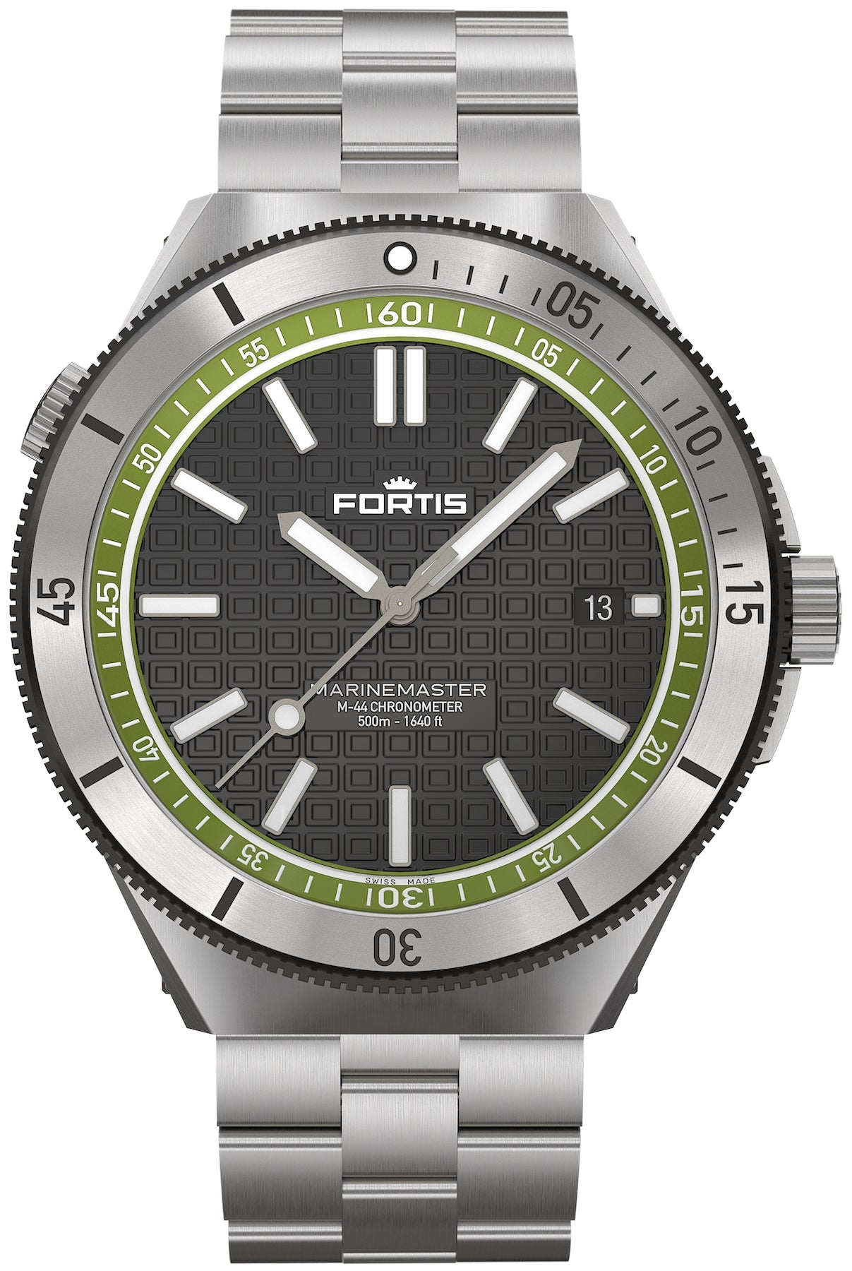 Fortis Watch Marinemaster M 44 Woodpecker Green Bracelet - Black