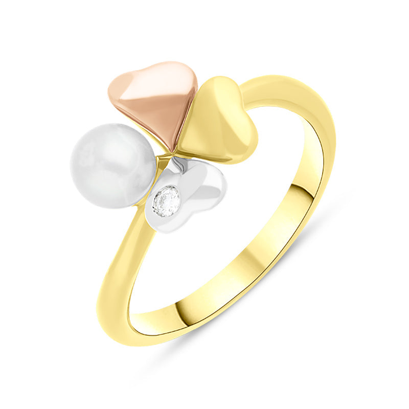 Mikimoto 18ct Gold and Platinum Diamond White Akoya Pearl Clover Ring - 49