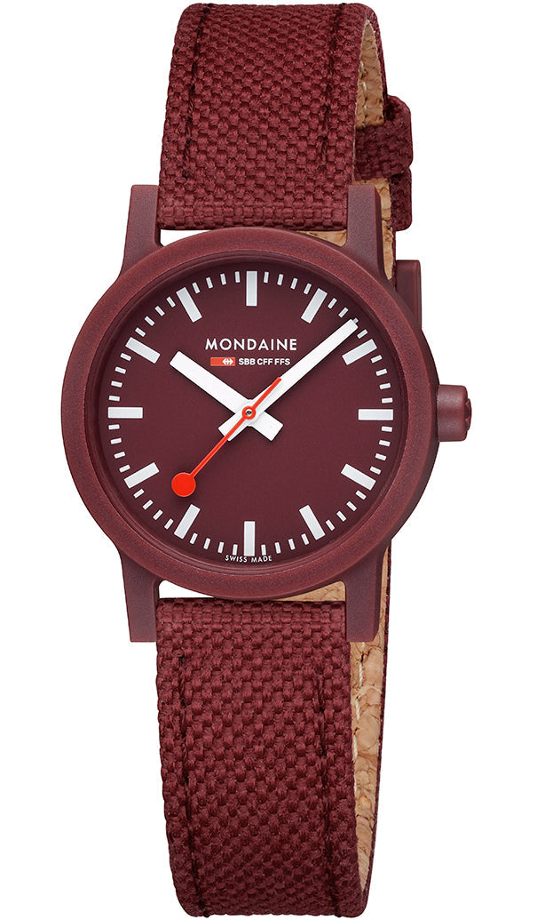Mondaine Watch Essence Dark Cherry Textile - White