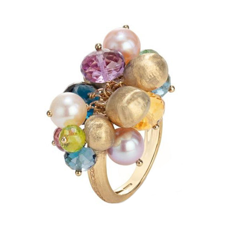 Marco Bicego Africa 18ct Yellow Gold Pearl Mixed Gemstone Cocktail Ring - S