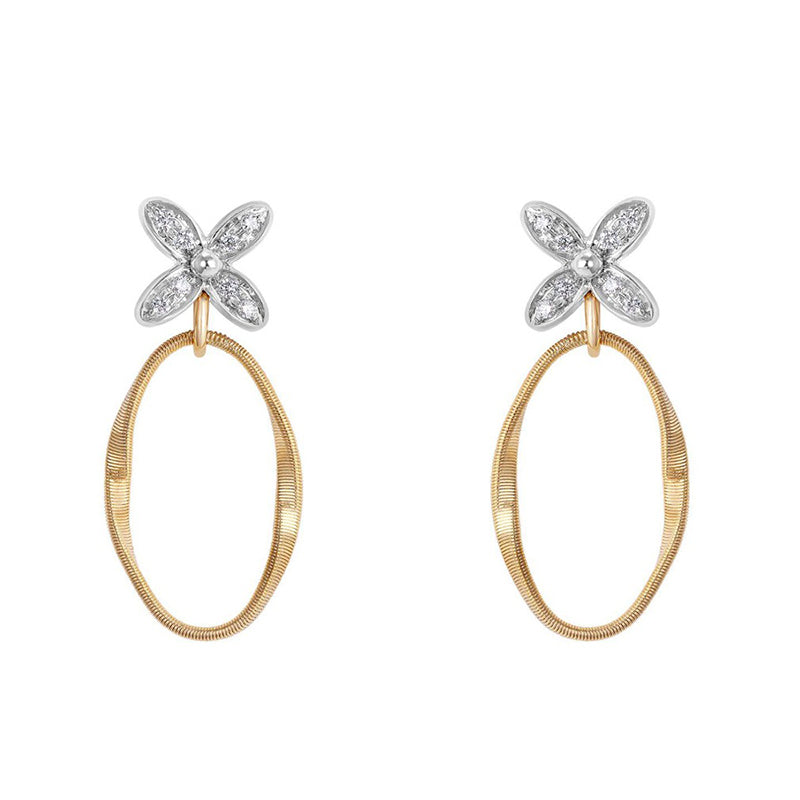 Marco Bicego Marrakech Onde 18ct Yellow Gold Diamond Flower Drop Earrings