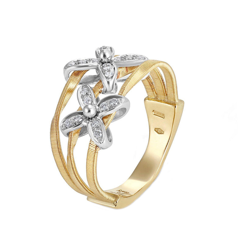 Marco Bicego Marrakech Onde 18ct Yellow Gold Diamond Flower Medium Ring - Q