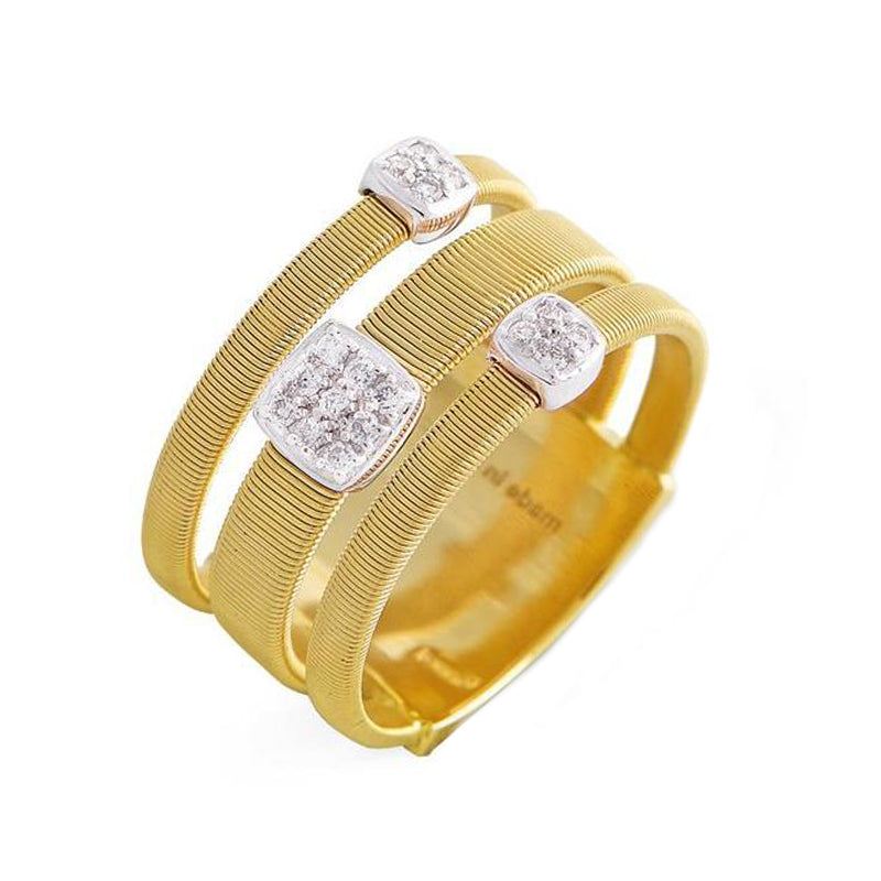 Marco Bicego Masai 18ct Yellow Gold 0.13ct Diamond Three Row Ring - T