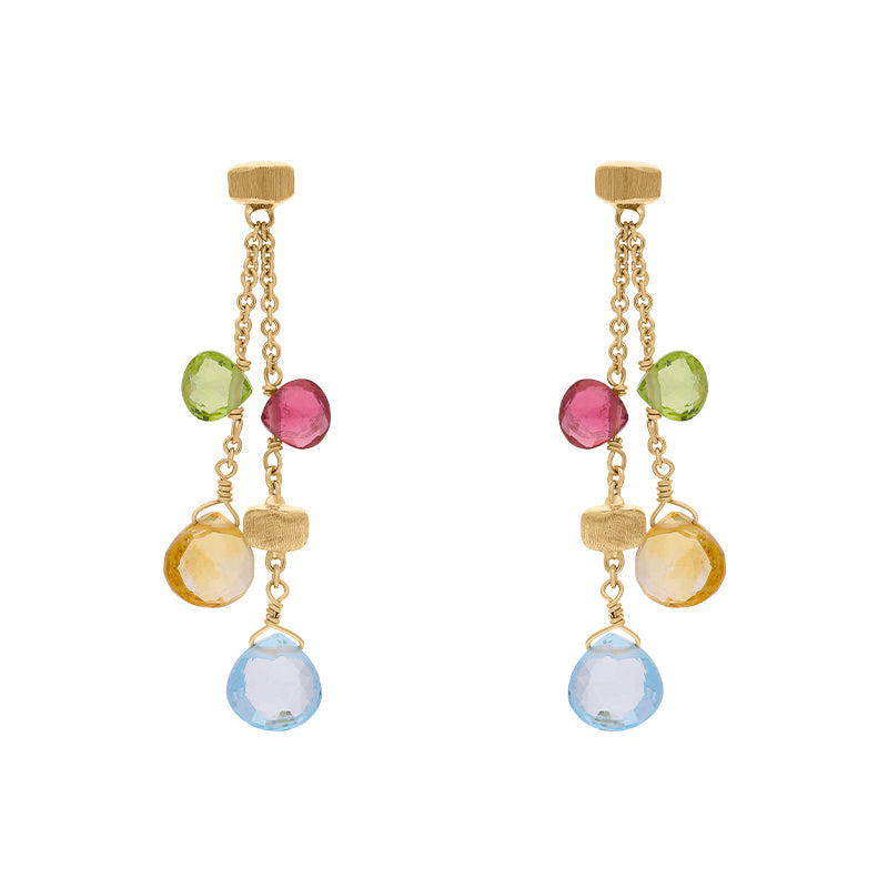 Marco Bicego Paradise 18ct Yellow Gold Mixed Stone Two Strand Drop Earrings - Yellow Gold