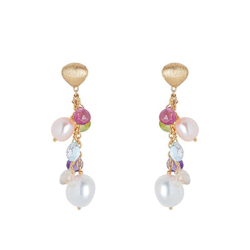 Marco Bicego Paradise 18ct Yellow Gold Pearl and Multicolour Gemstone Drop Earrings