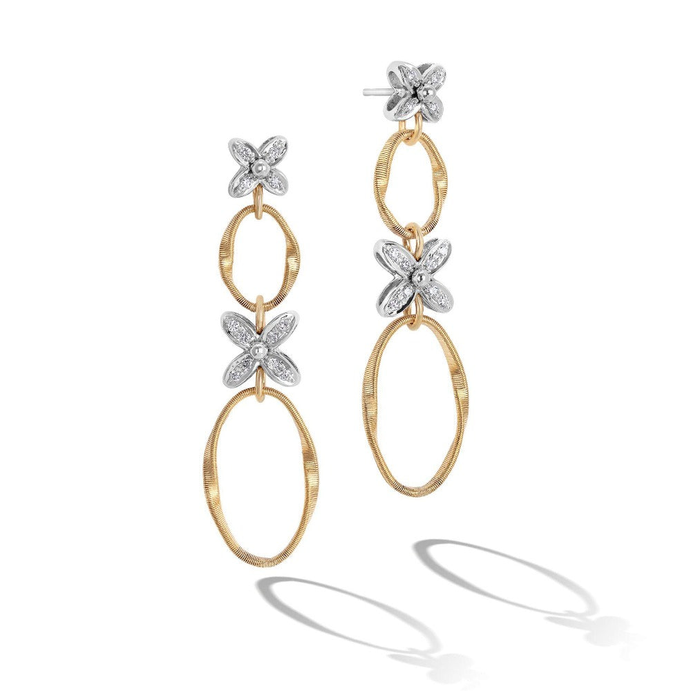 Marco Bicego Marrakech Onde 18ct Yellow Gold Diamond Flower Long Drop Earrings
