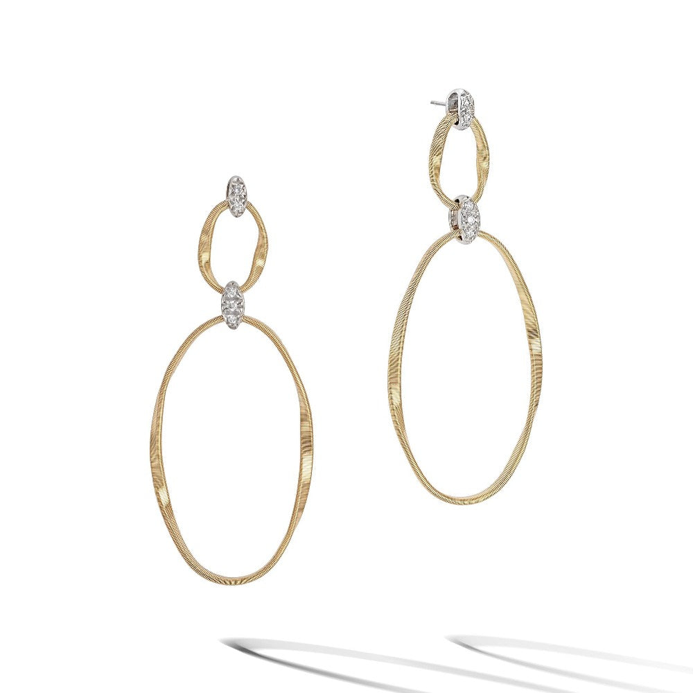 Marco Bicego Marrakech Onde 18ct Yellow Gold Diamond Long Drop Stud Earrings