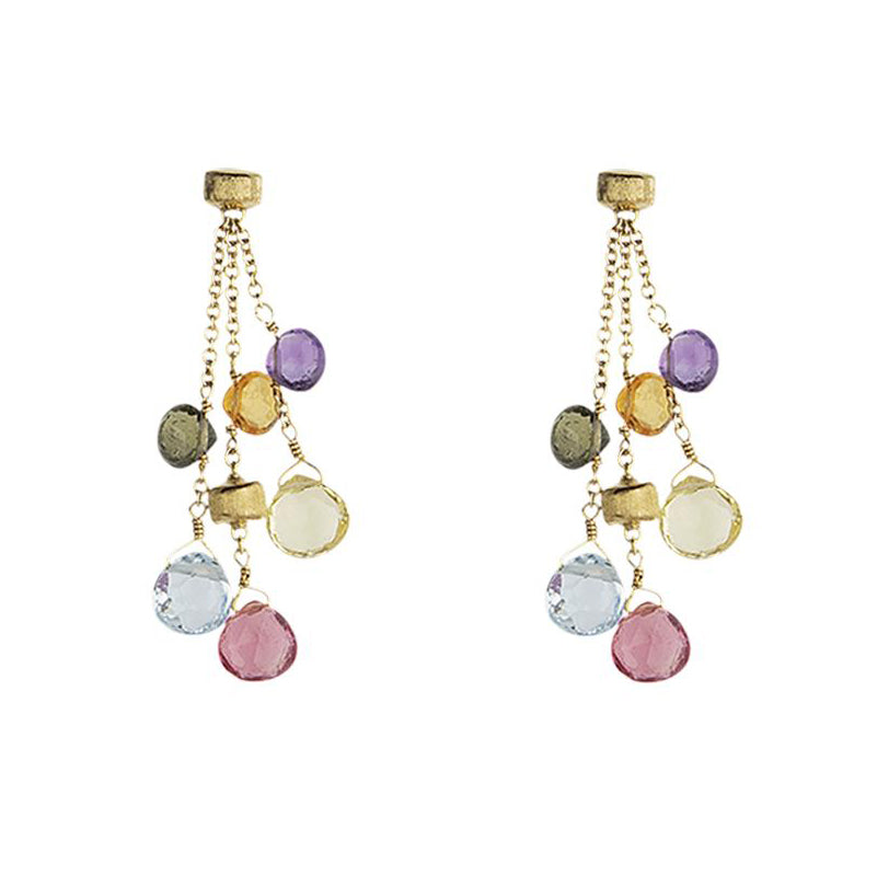 Marco Bicego Paradise 18ct Yellow Gold Mixed Stone Three Strand Drop Earrings