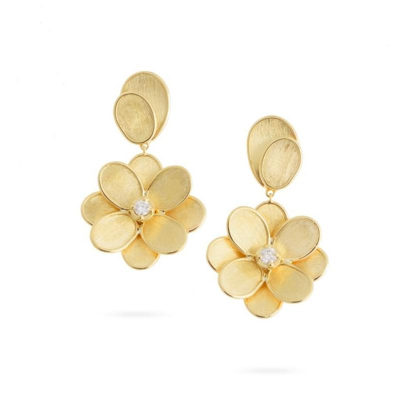 Marco Bicego Petali 18ct Yellow Gold 0.16ct Diamond Single Flower Drop Earrings - Option1 Value Yellow Gold