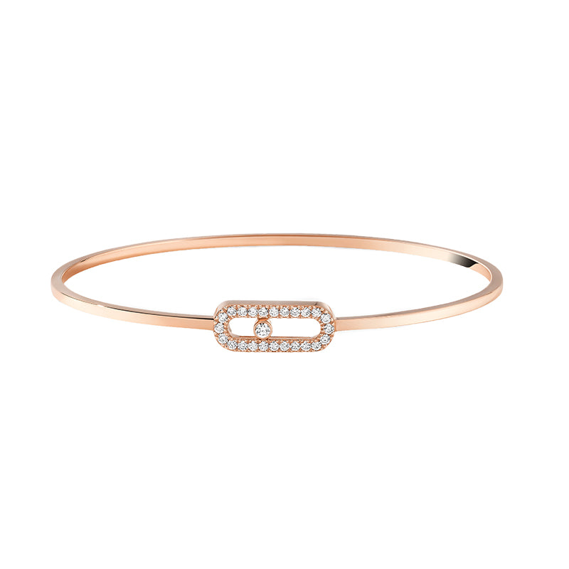 Messika Move Uno 18ct Rose Gold 0.18ct Diamond Pave Flex Bangle - M (15.5-16cm)