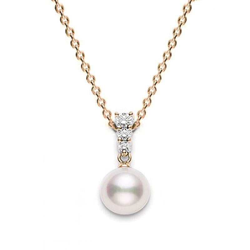 Mikimoto 18ct Rose Gold Diamond 8mm White Akoya Pearl Necklace