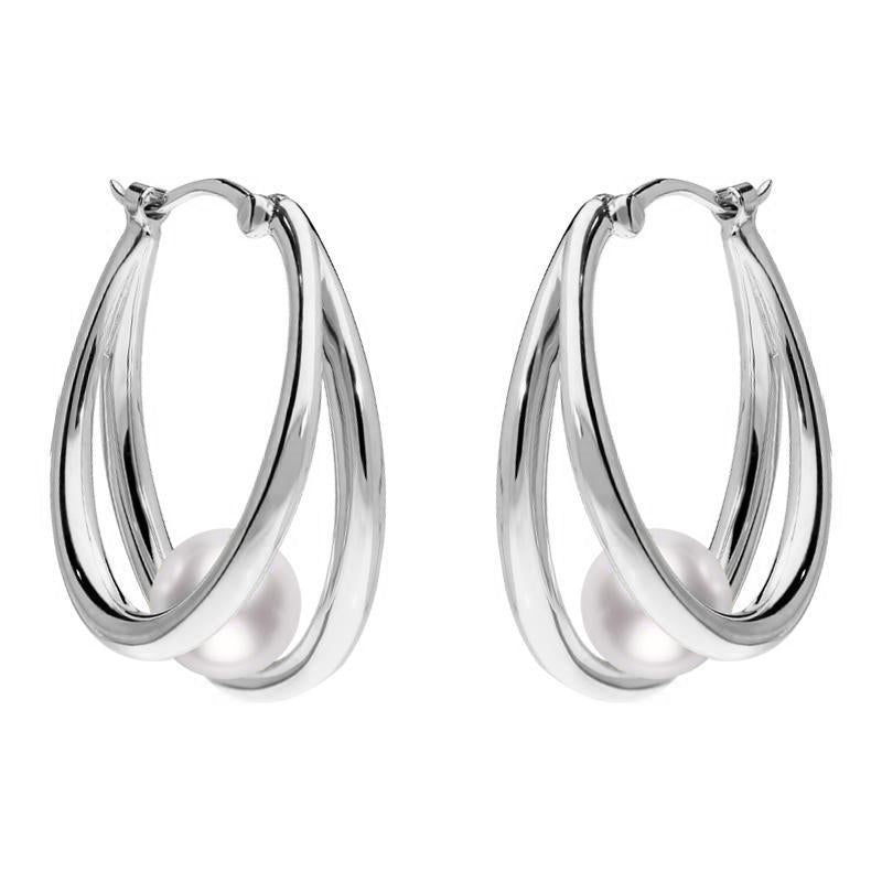 Mikimoto 18ct White Gold 6mm White Akoya Pearl Hoop Earrings D