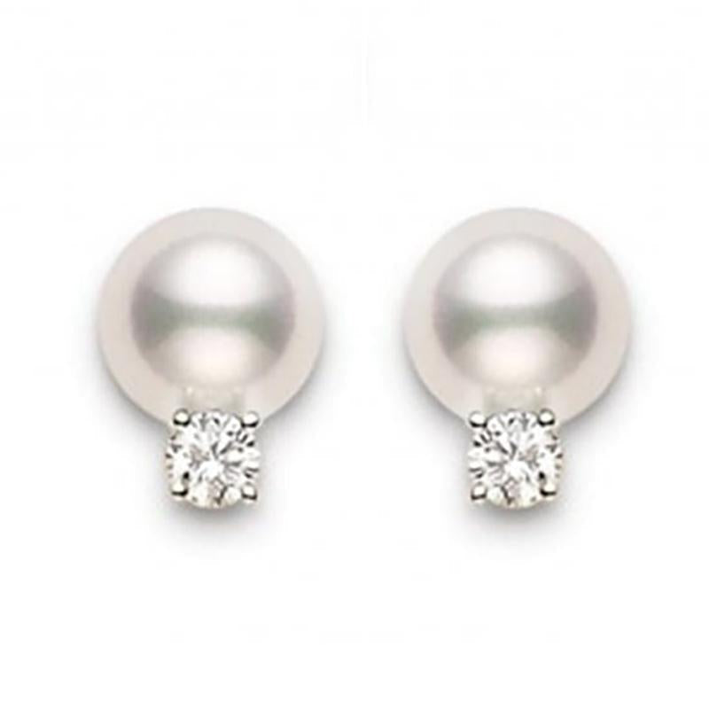 Mikimoto 18ct White Gold Diamond 7.5mm AA Akoya Pearl Stud Earrings - White Gold