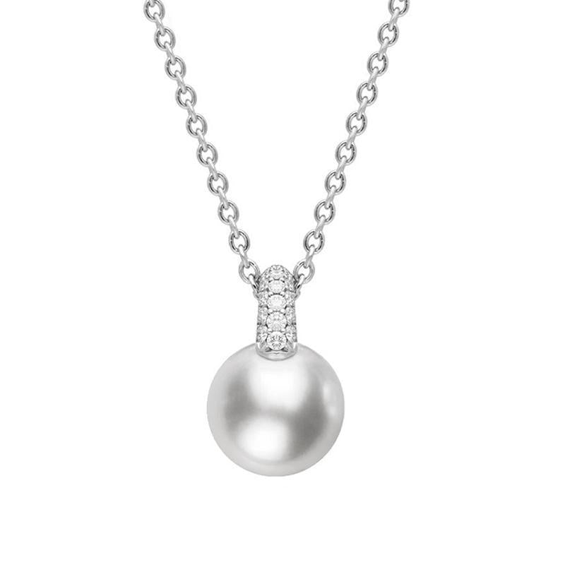 Mikimoto 18ct White Gold Diamond 8.5mm White Akoya Pearl Necklace - White Gold