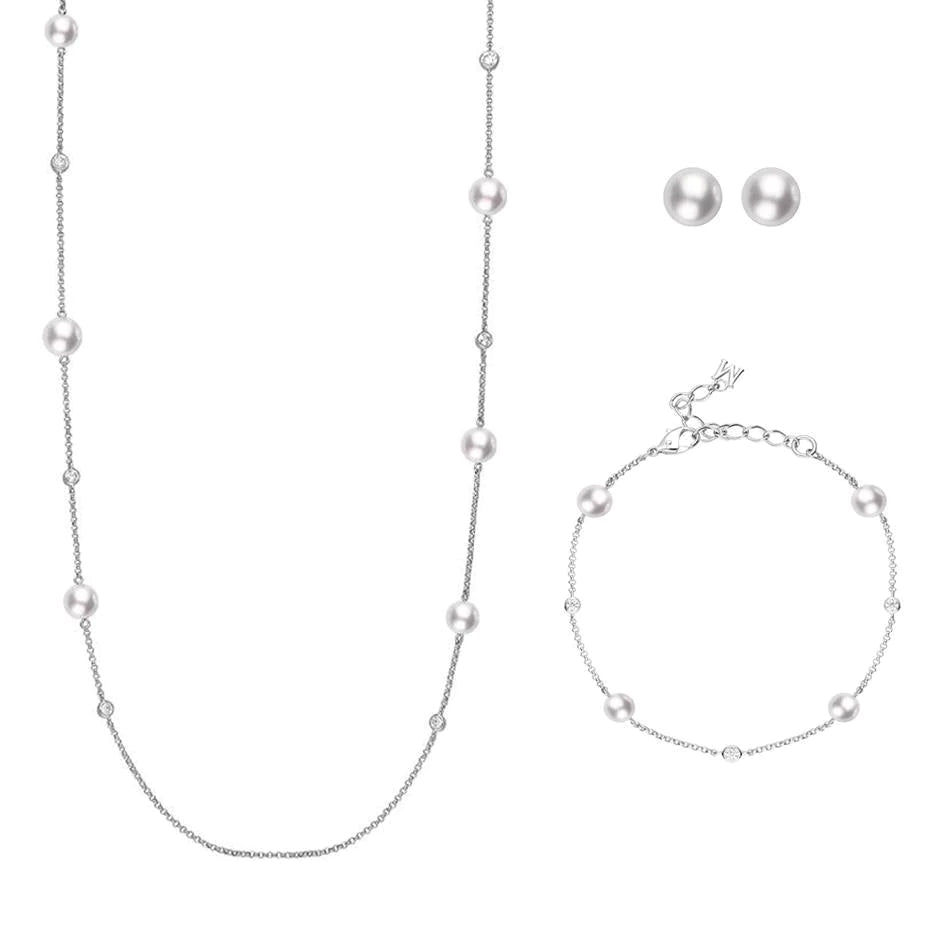 Mikimoto 18ct White Gold Diamond Akoya Pearl Three Piece Gift Set
