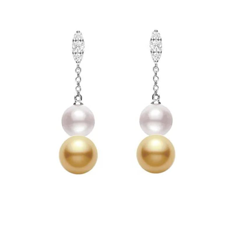 Mikimoto Morning Dew 18ct White Gold Diamond Golden South Sea and Akoya Pearl Earrings - White Gold