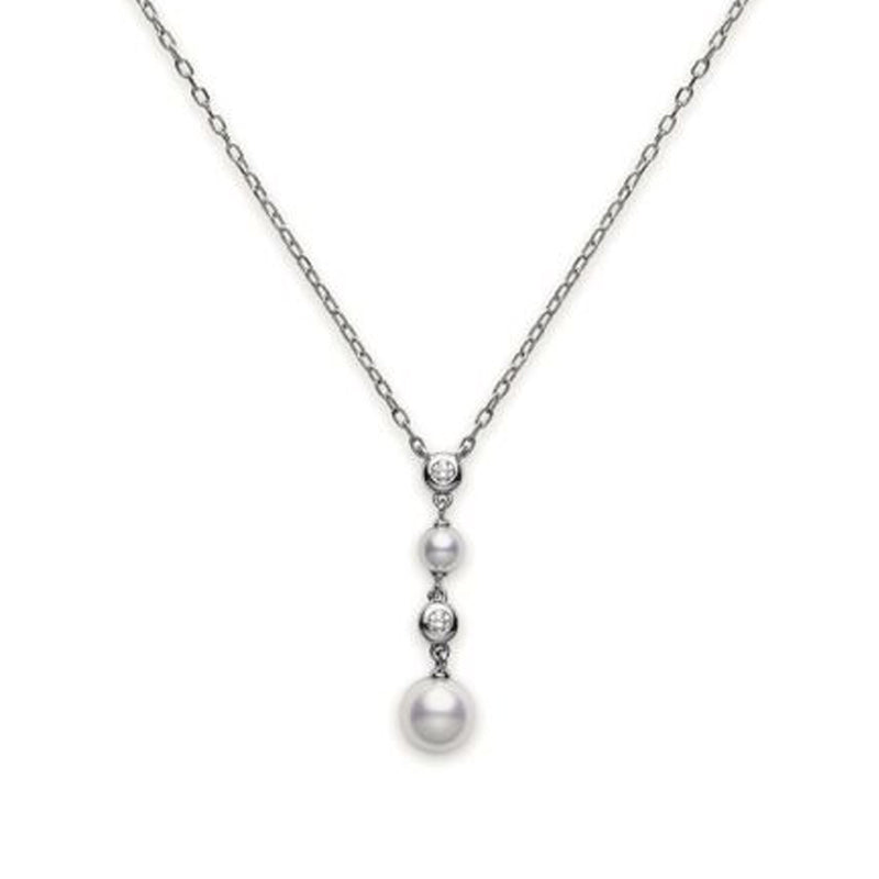 Mikimoto 18ct White Gold Diamond White Akoya Pearl Drop Pendant