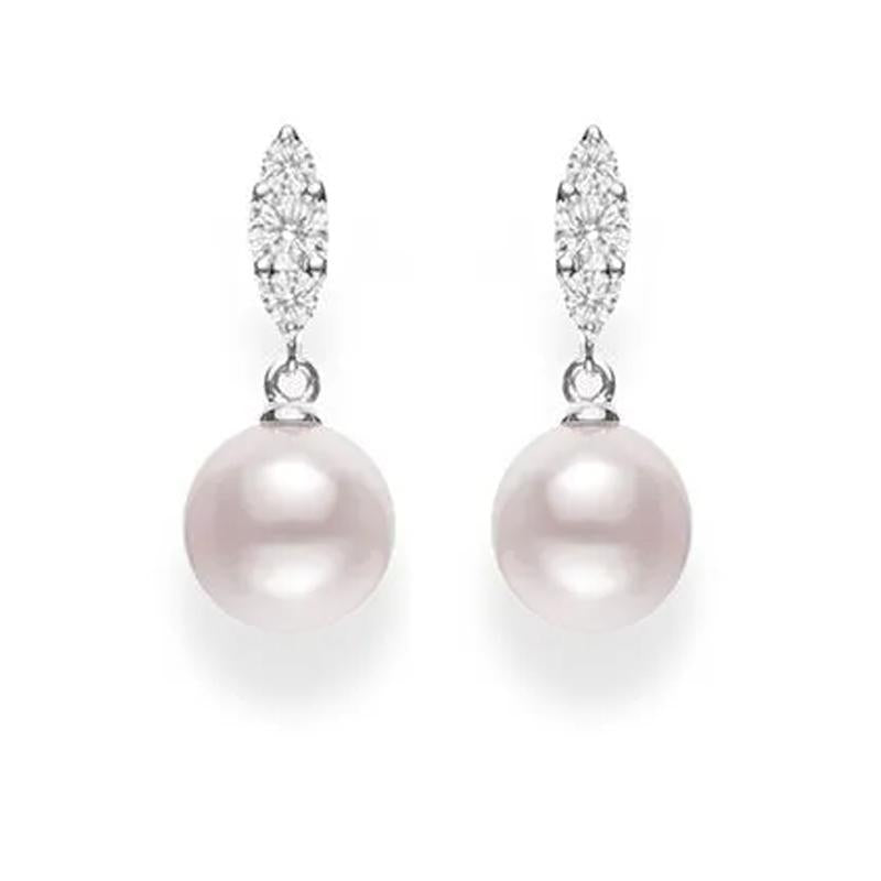 Mikimoto Morning Dew 18ct White Gold Diamond White Akoya Pearl Earrings - White Gold
