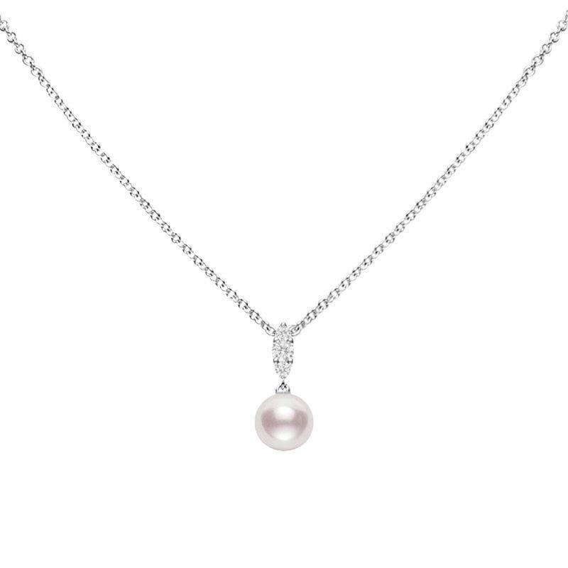 Mikimoto Morning Dew 18ct White Gold Diamond White Akoya Pearl Pendant - White Gold