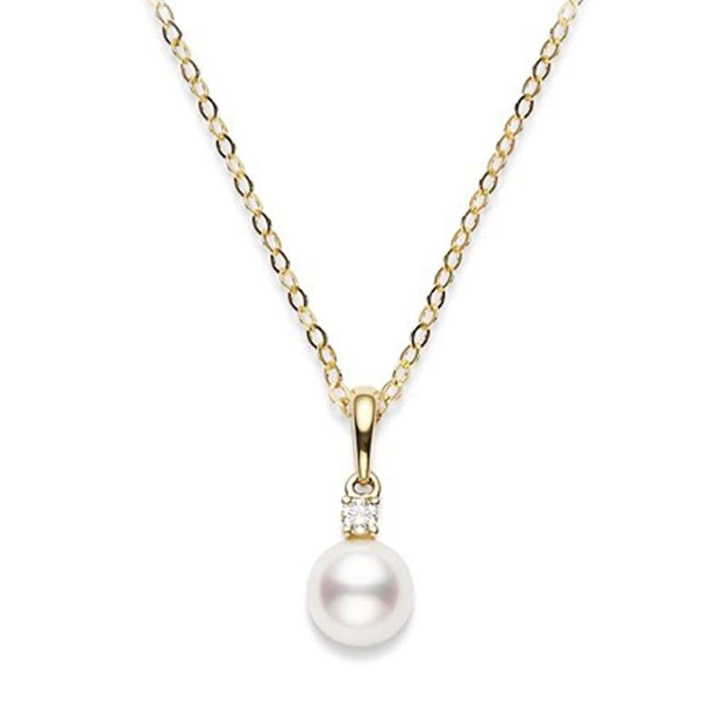 Mikimoto 18ct Yellow Gold Diamond 6mm White AA Akoya Pearl Necklace - Yellow Gold