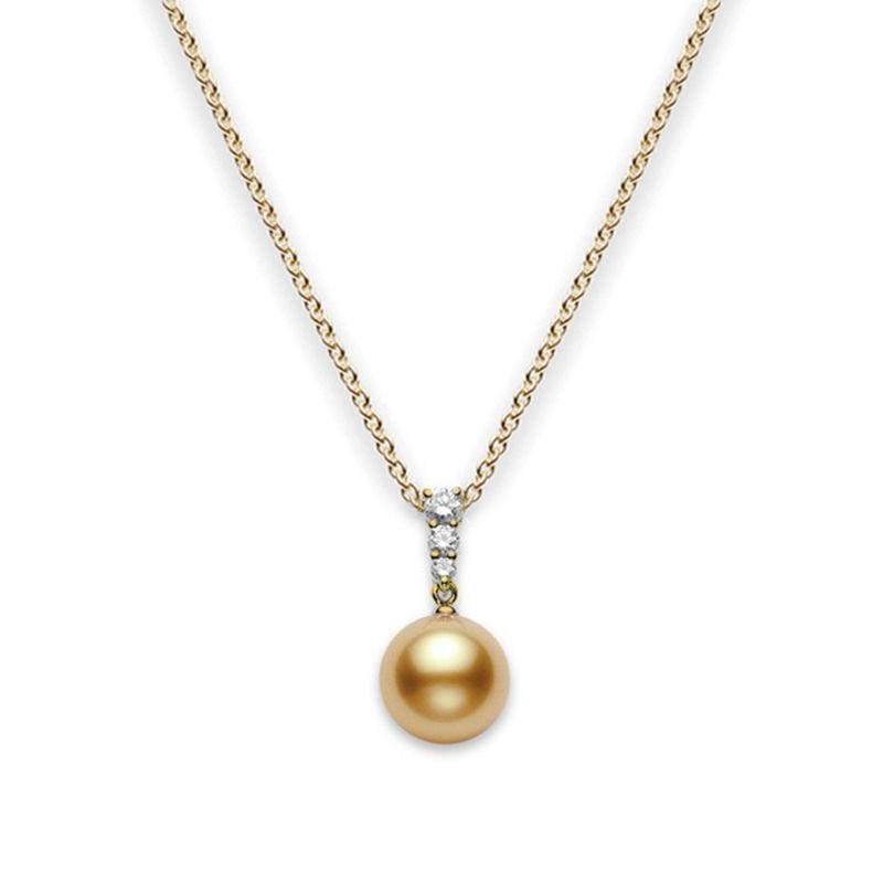 Mikimoto Morning Dew 18ct Yellow Gold Diamond Golden South Sea Pearl Pendant - Yellow Gold