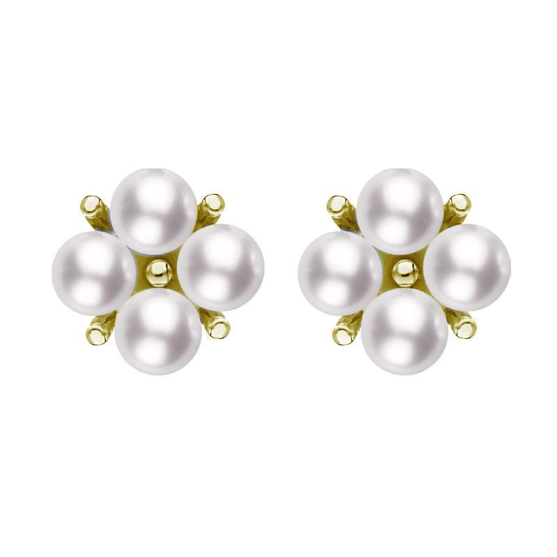 Mikimoto 18ct Yellow Gold 3.25mm Akoya Pearl Floral Cluster Stud Earrings