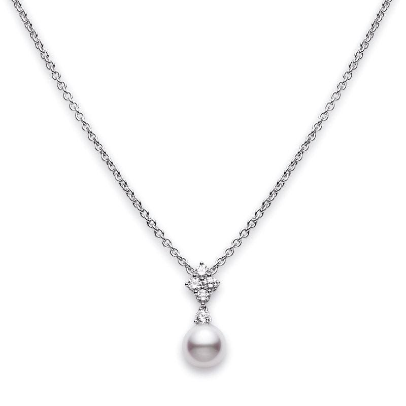 Mikimoto Classic Elegance 18ct White Gold Diamond White Akoya Pearl Pendant - White Gold