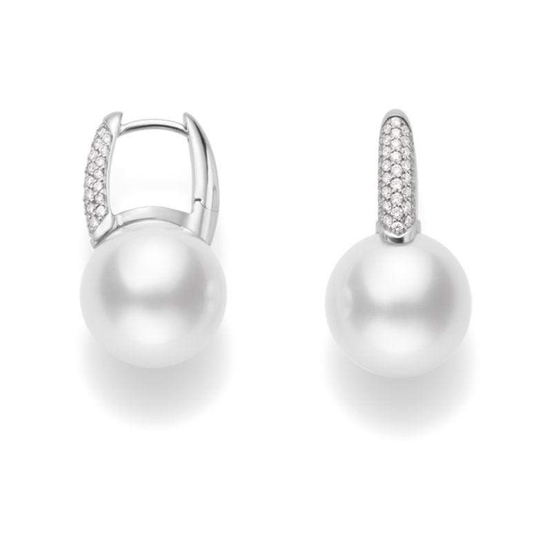 Mikimoto Classic Elegance 18ct White Gold Diamond White South Sea Pearl Earrrings - White Gold