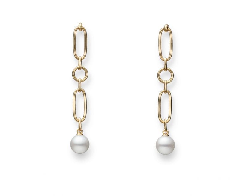 Mikimoto M Code 18ct Yellow Gold White Akoya Pearl Drop Earrrings - Yellow Gold
