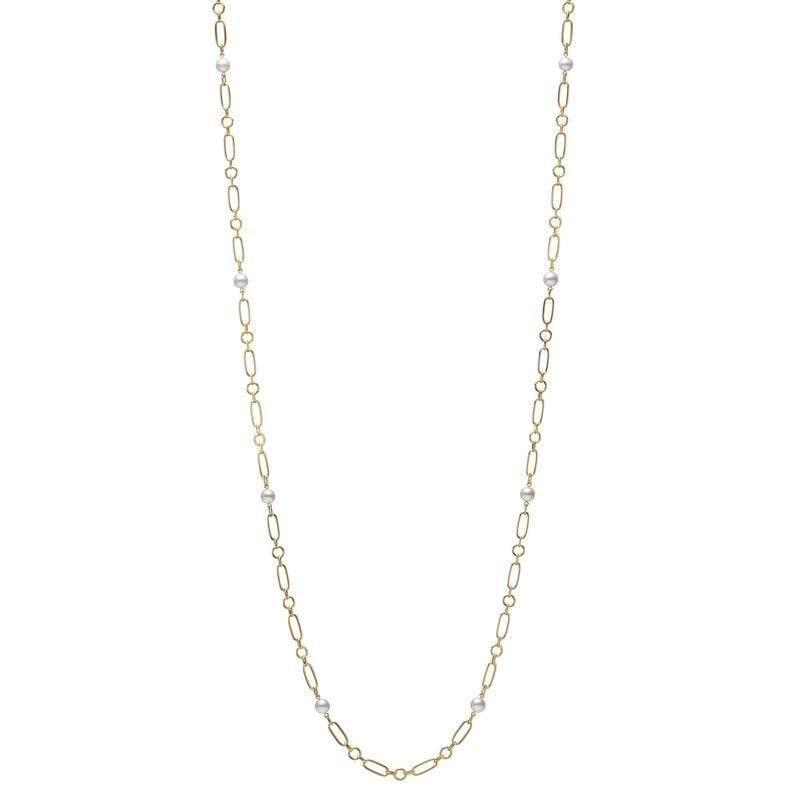 Mikimoto M Code 18ct Yellow Gold White Akoya Pearl Long Necklace - Yellow Gold