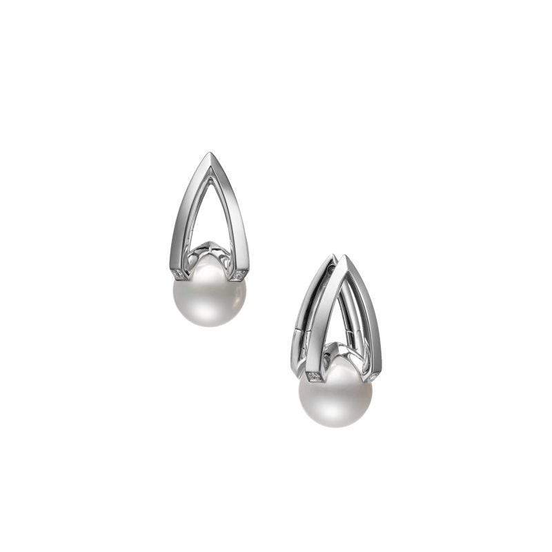 Mikimoto M Collection 18ct White Gold Diamond White Akoya Pearl Earrings - White Gold