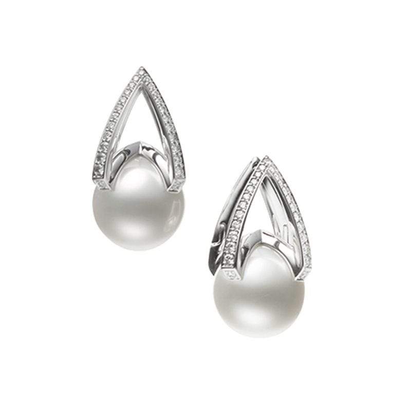 Mikimoto M Collection 18ct White Gold Diamond White South Sea Pearl Earrings - White Gold
