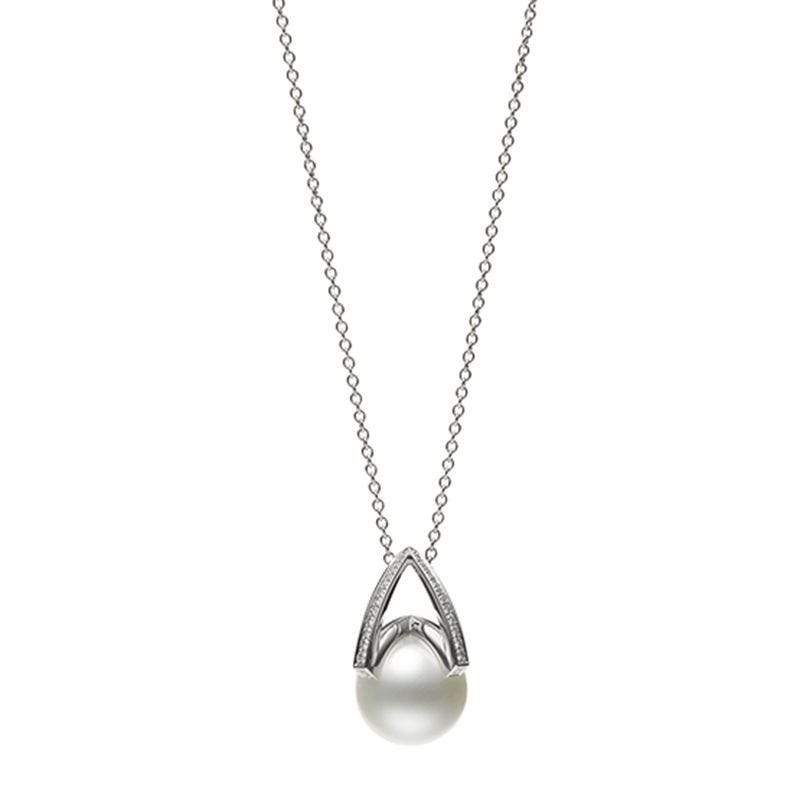 Mikimoto M Collection 18ct White Gold Diamond White South Sea Pearl Pendant - White Gold