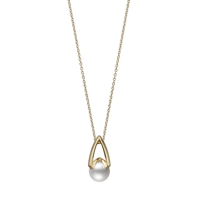 Mikimoto M Collection 18ct Yellow Gold Diamond White Akoya Pearl Pendant - Yellow Gold
