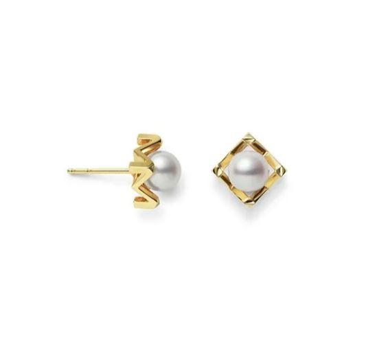 Mikimoto M Collection 18ct Yellow Gold White Akoya Pearl Stud Earrings - Yellow Gold