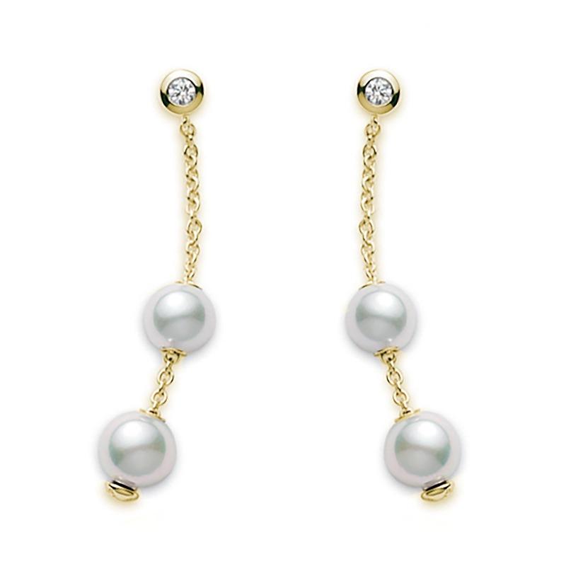 Mikimoto Pearls In Motion 18ct Yellow Gold Diamond Pearl Drop Earrings - TITLE Yellow Gold