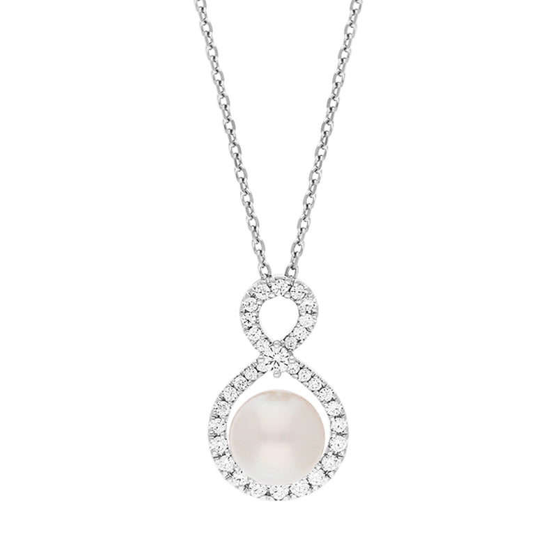 Mikimoto Ruyi 18ct White Gold 0.21ct Diamond 8mm White Akoya Pearl Necklace