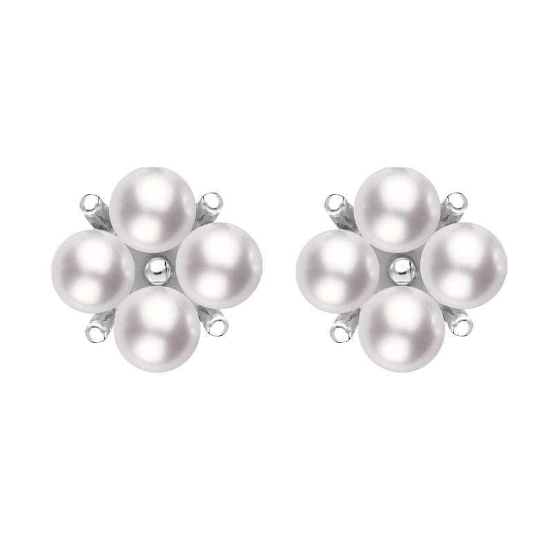 Mikimoto 18ct White Gold 3.25mm Akoya Pearl Floral Cluster Stud Earrings