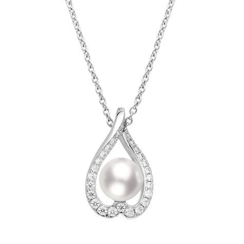 Mikimoto 18ct White Gold 7mm Akoya Pearl Diamond Petal Necklace - White Gold